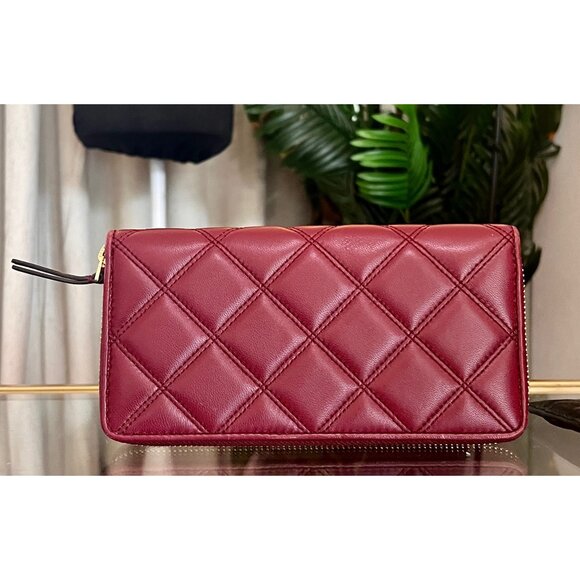 Authentic Tory Burch Maroon Quilted Leather Fleming Zippie Wallet - Picture 3 of 9
